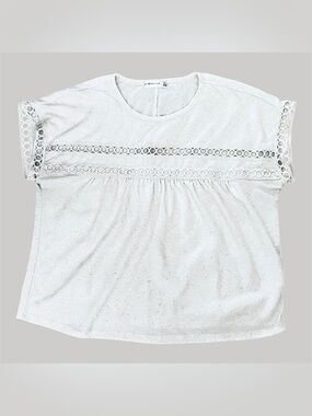 Cream Crochet-Trim Peasant Top - Women, size M/M